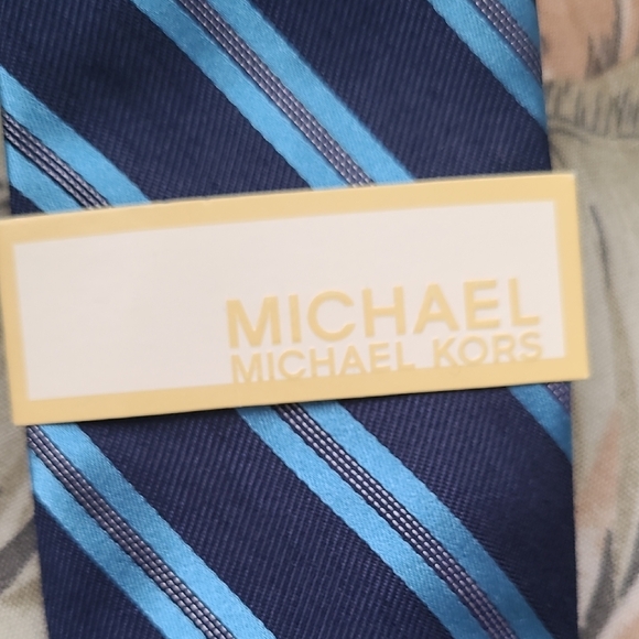 Michael Kors Navy and Aqua Striped Tie - Picture 2 of 2
